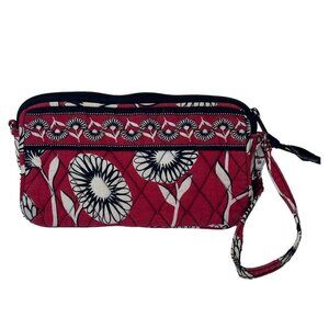 Vera Bradley Deco Daisy Wristlet Wallet Red Black White Floral Houndstooth EUC